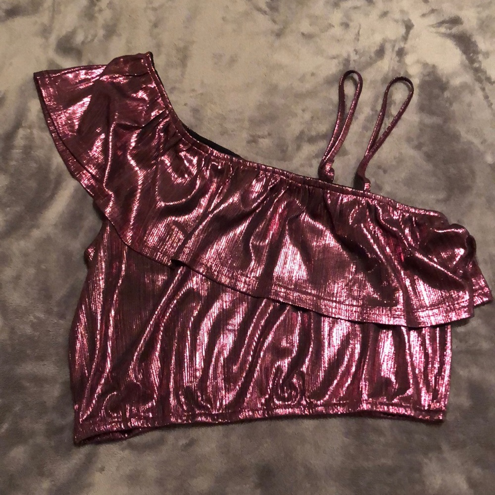 Charlotte Russe pink metallic crop shirt